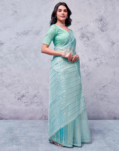 Sky Blue Organza Plain Saree