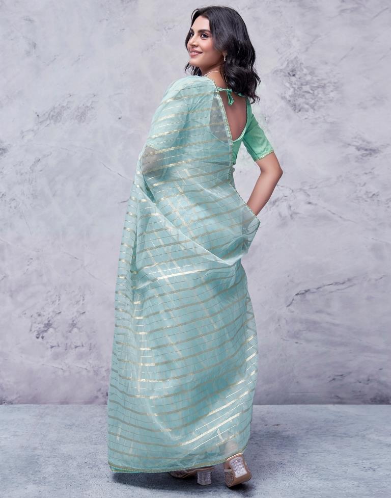 Sky Blue Organza Plain Saree