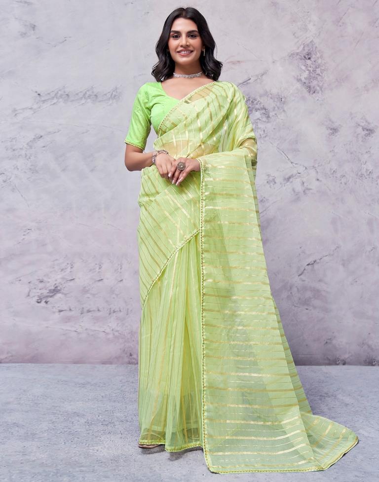 Light Green Organza Plain Saree