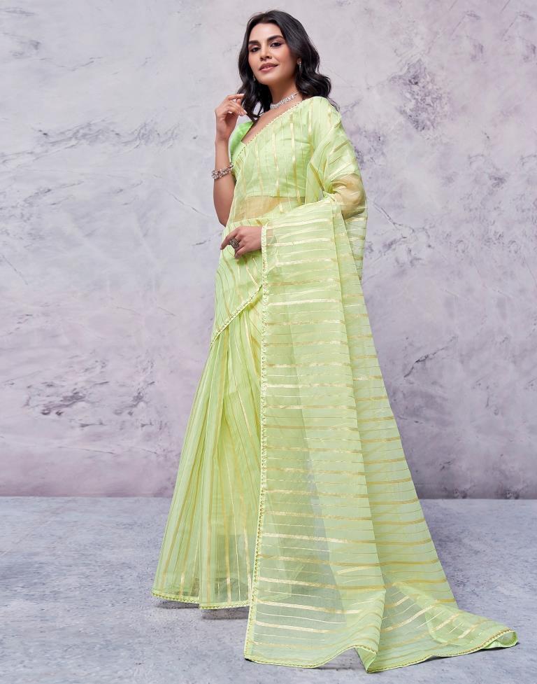 Light Green Organza Plain Saree