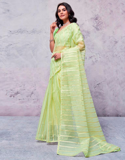 Light Green Organza Plain Saree