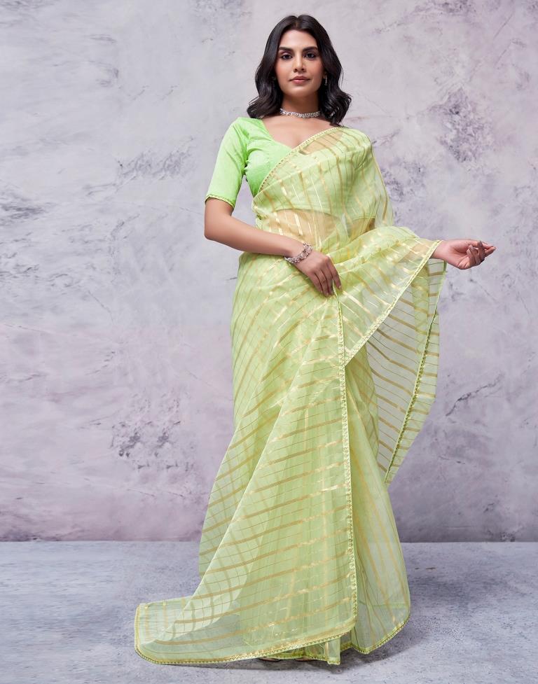 Light Green Organza Plain Saree