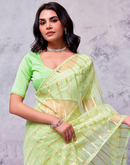 Light Green Organza Plain Saree