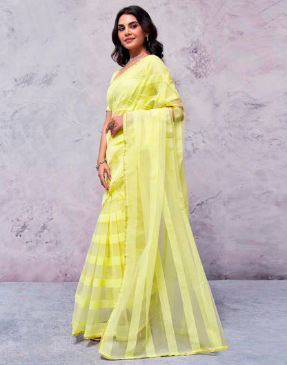 Light Yellow Organza Plain Saree