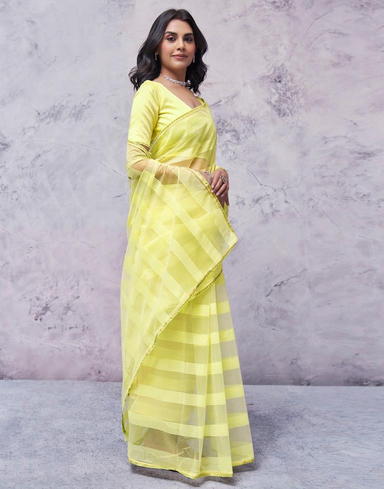 Light Yellow Organza Plain Saree