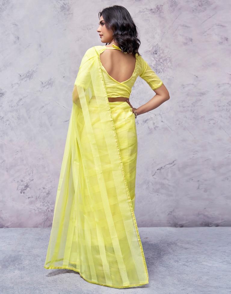 Light Yellow Organza Plain Saree