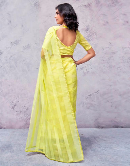 Light Yellow Organza Plain Saree