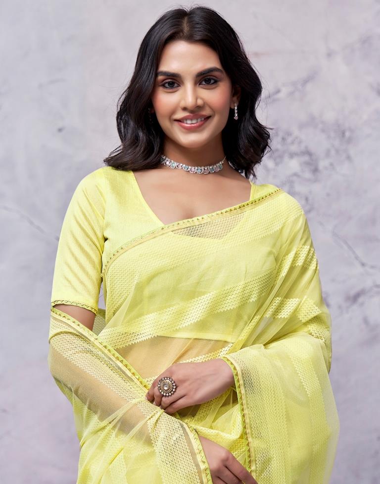 Light Yellow Organza Plain Saree