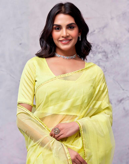 Light Yellow Organza Plain Saree