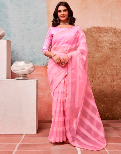 Light Pink Organza Plain Saree