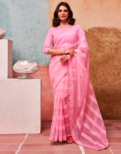 Light Pink Organza Plain Saree