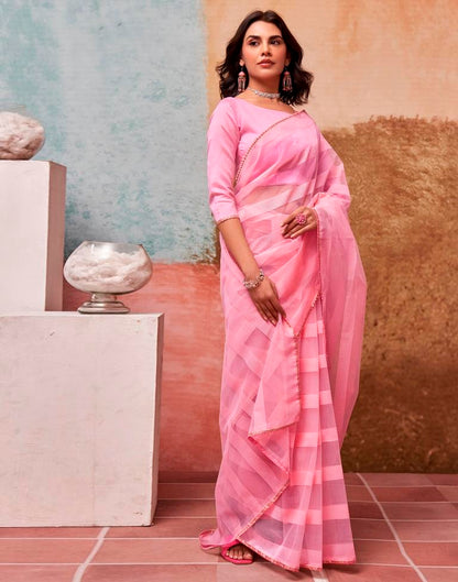 Light Pink Organza Plain Saree