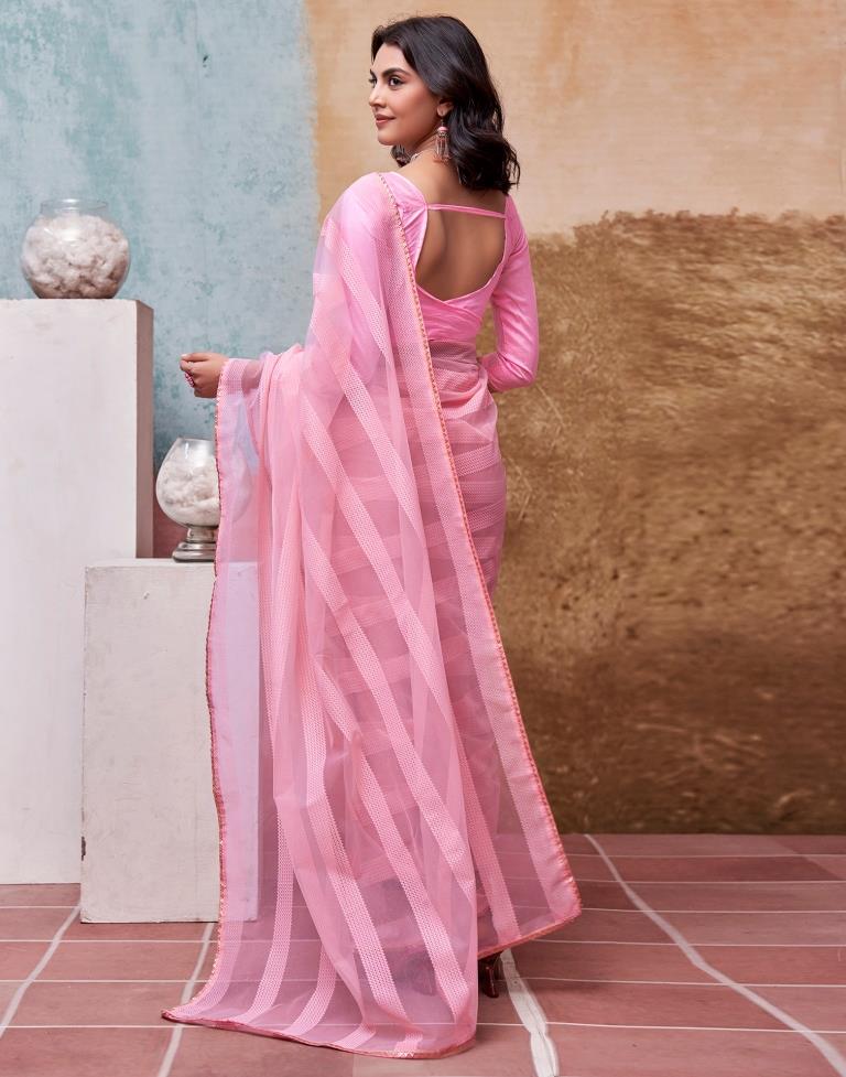 Light Pink Organza Plain Saree