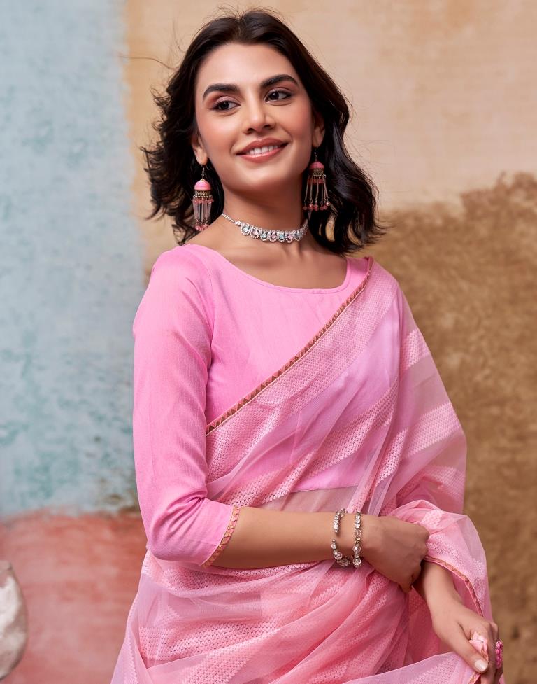 Light Pink Organza Plain Saree