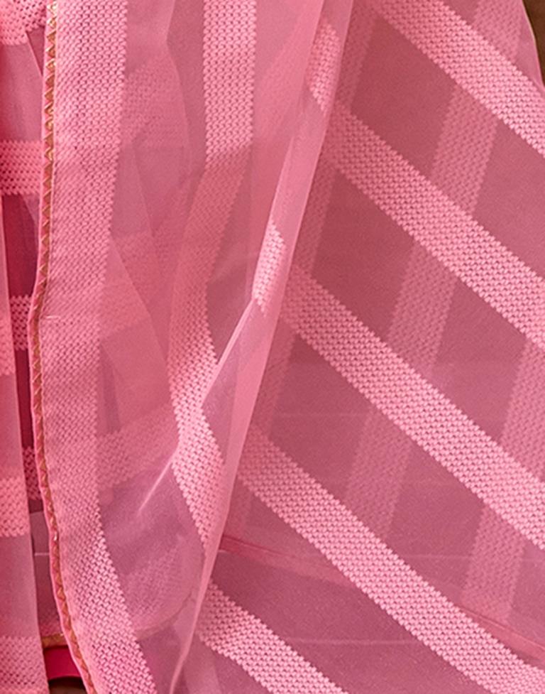 Light Pink Organza Plain Saree