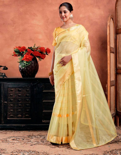 Light Yellow Organza Plain Saree