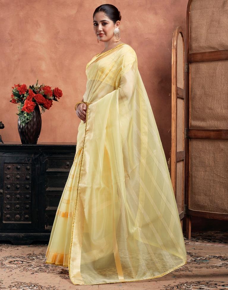 Light Yellow Organza Plain Saree