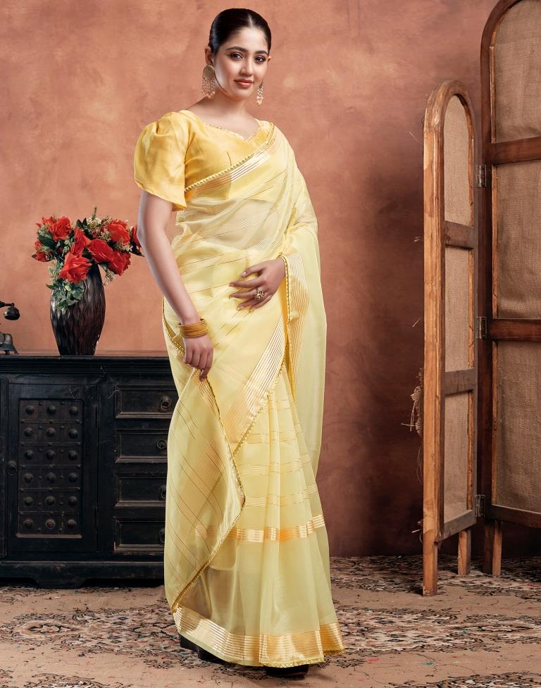 Light Yellow Organza Plain Saree