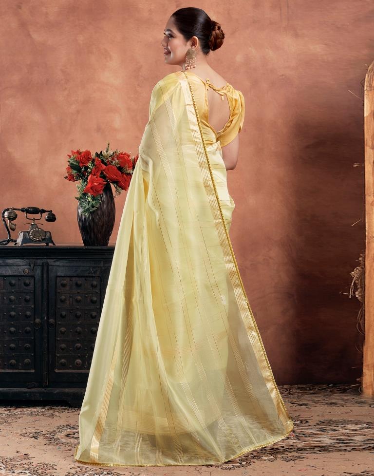 Light Yellow Organza Plain Saree