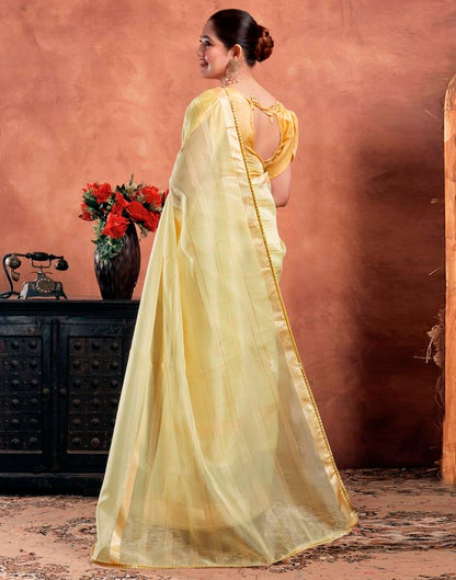 Light Yellow Organza Plain Saree