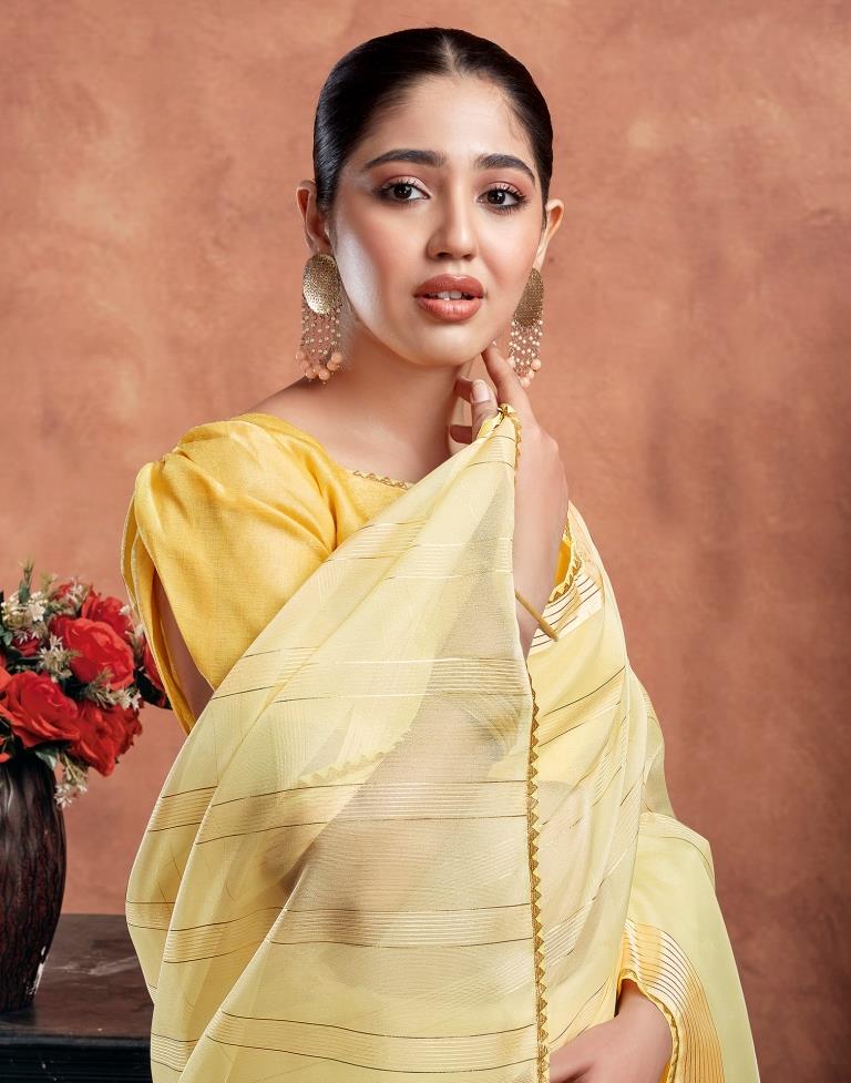 Light Yellow Organza Plain Saree