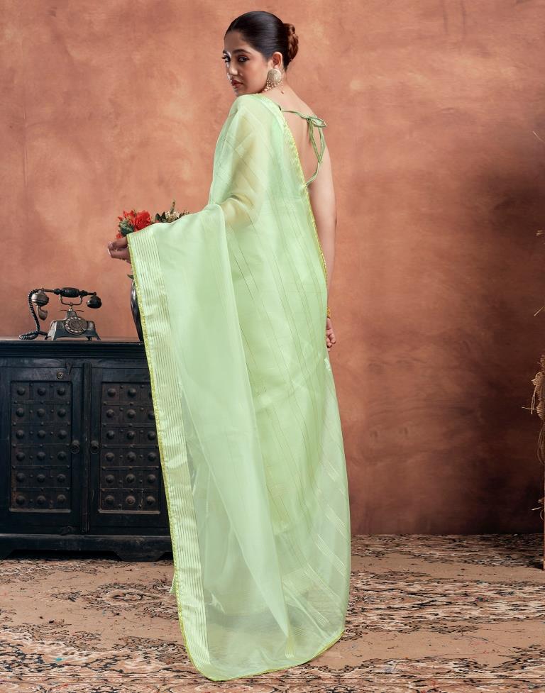 Light Pista Green Organza Plain Saree