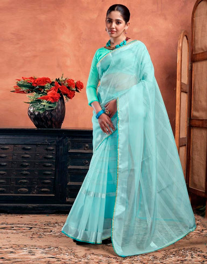 Sky Blue Organza Plain Saree