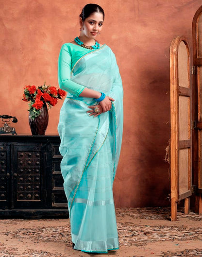 Sky Blue Organza Plain Saree