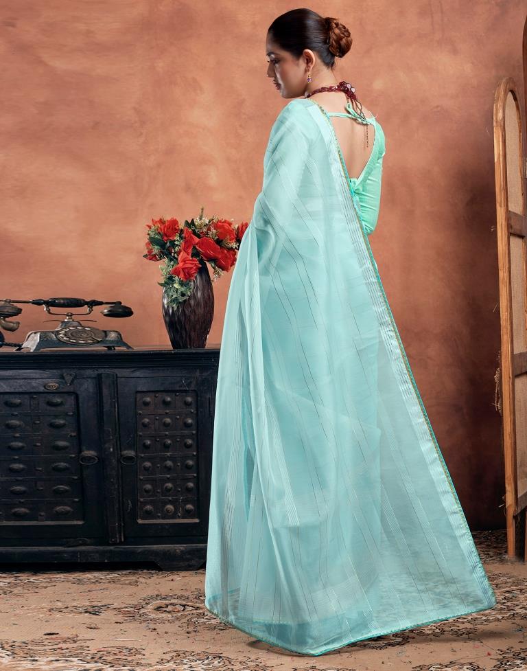 Sky Blue Organza Plain Saree