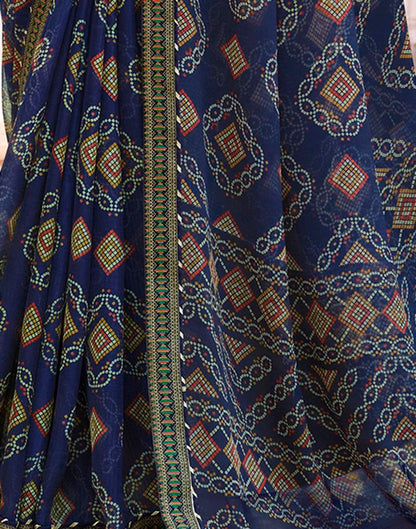 Royal Blue Chiffon Bandhani Saree