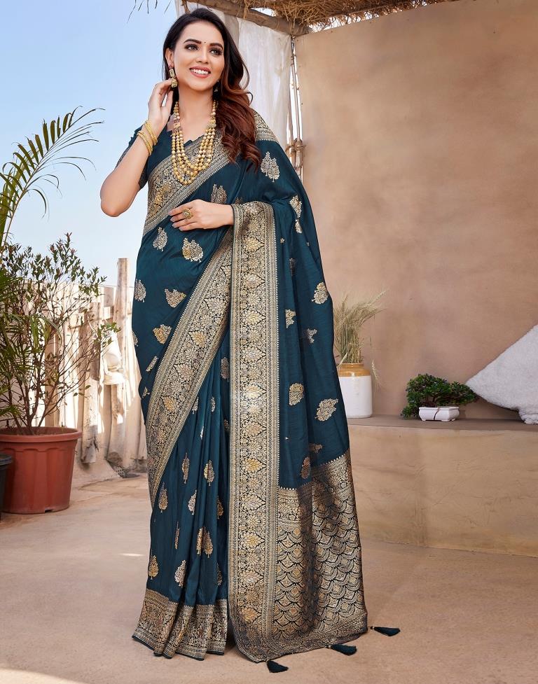 Rama Blue Silk Woven Saree