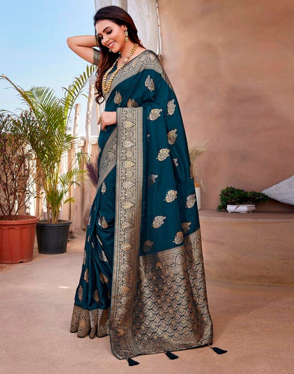 Rama Blue Silk Woven Saree