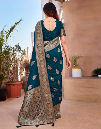 Rama Blue Silk Woven Saree