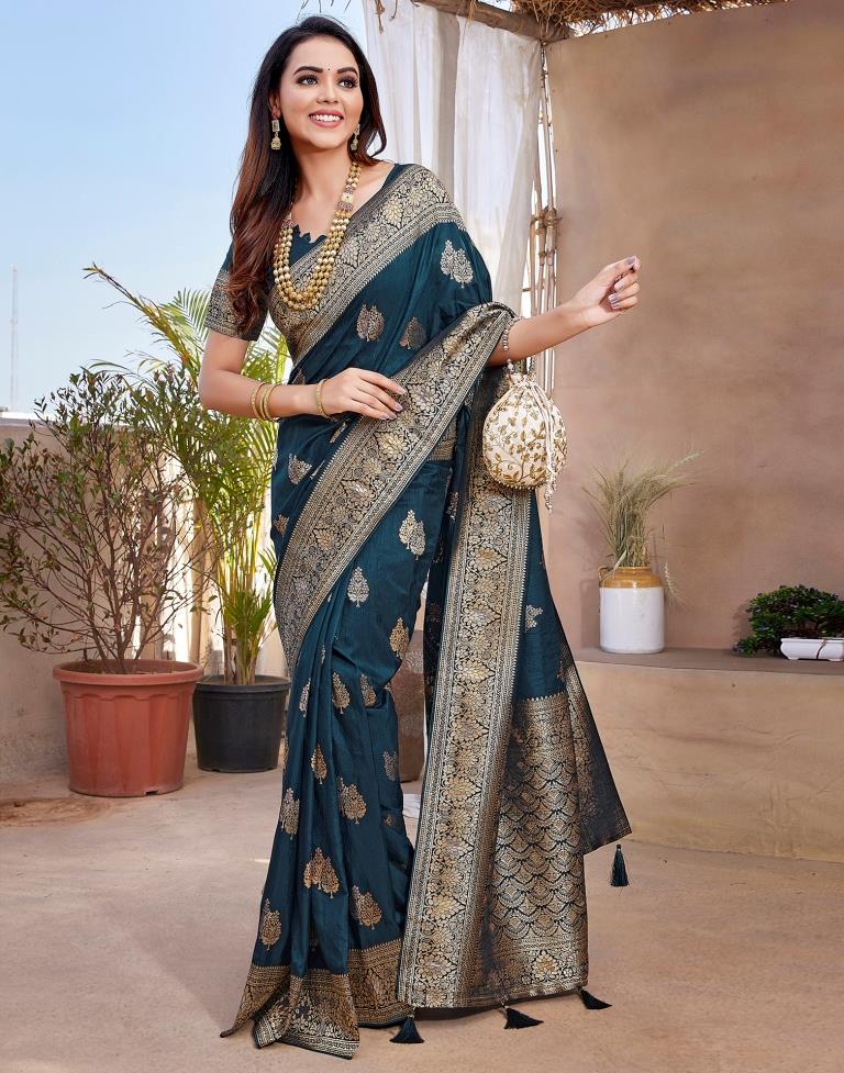 Rama Blue Silk Woven Saree