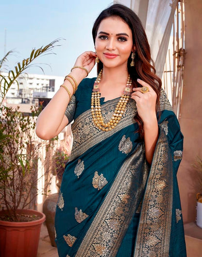 Rama Blue Silk Woven Saree