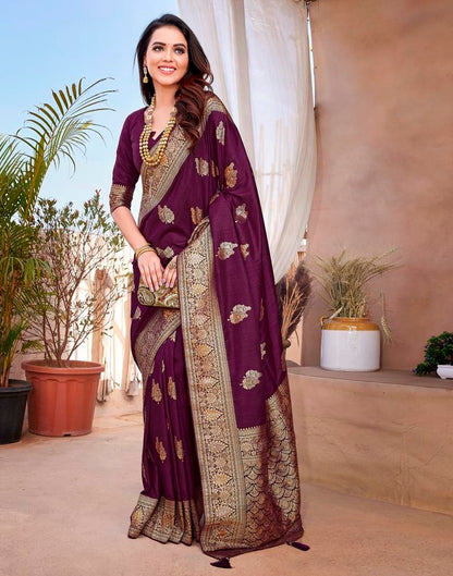 Wine Silk Woven Saree