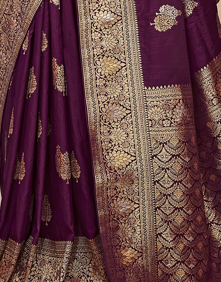 Wine Silk Woven Saree