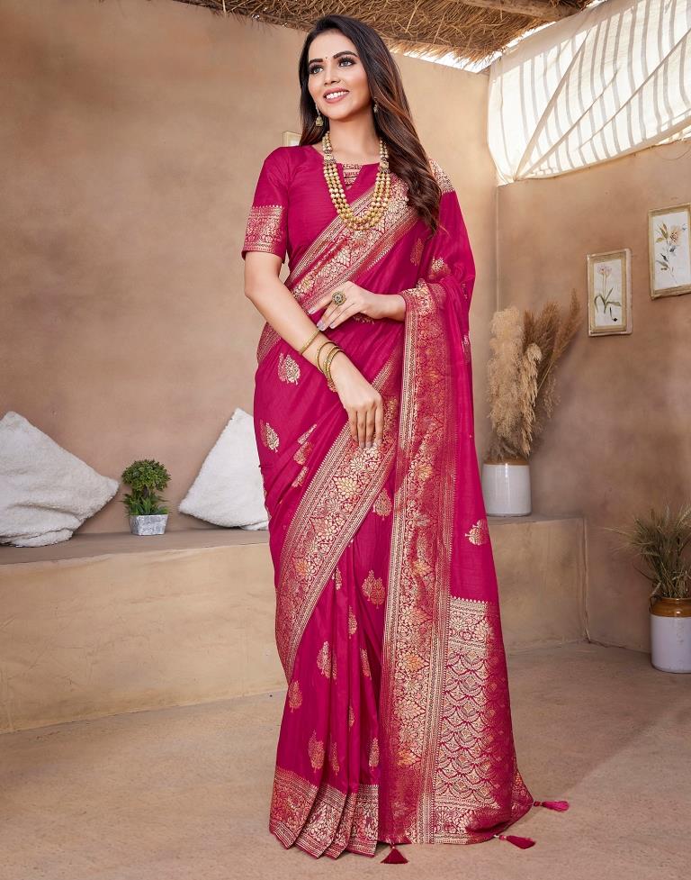 Hot Pink Silk Woven Saree