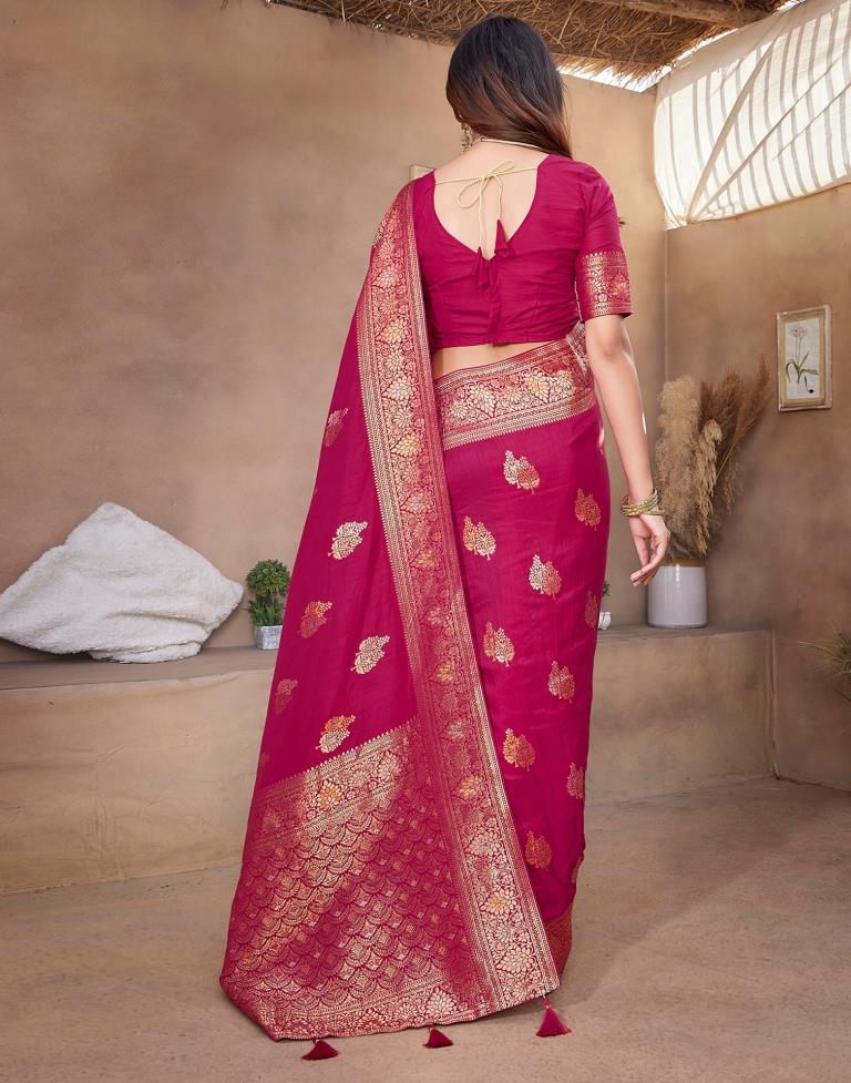 Hot Pink Silk Woven Saree