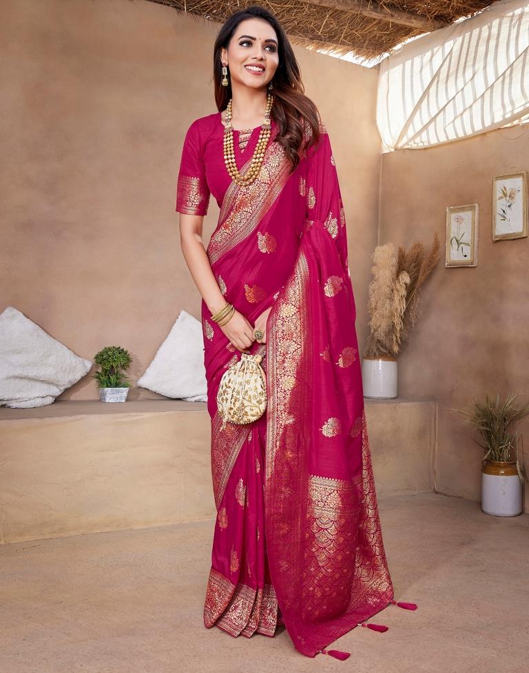 Hot Pink Silk Woven Saree