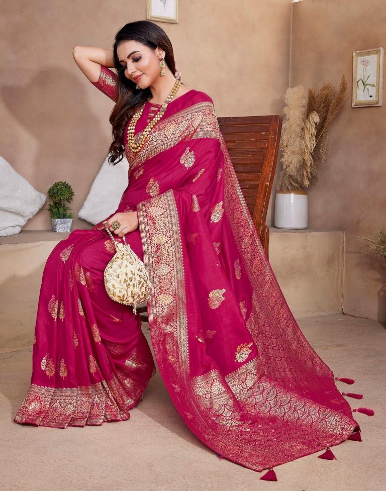 Hot Pink Silk Woven Saree