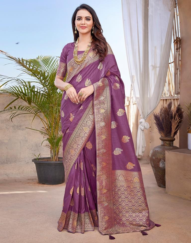 Mauve Silk Woven Saree