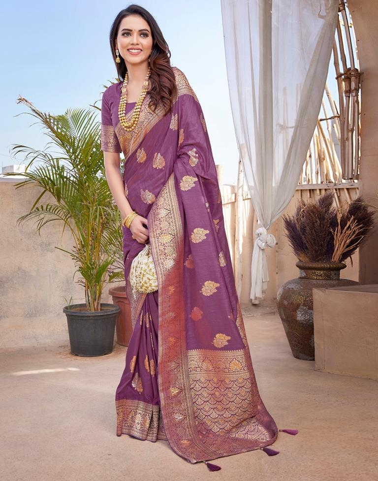 Mauve Silk Woven Saree