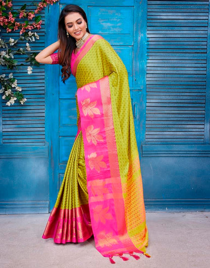 Yellow Silk Woven Saree