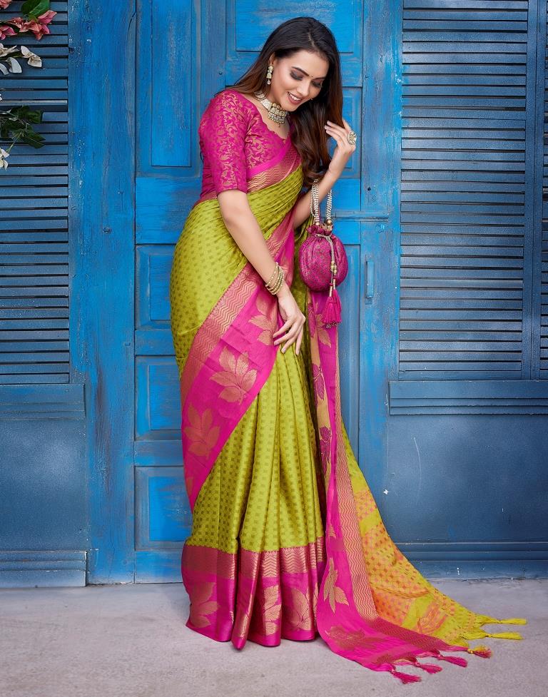 Yellow Silk Woven Saree