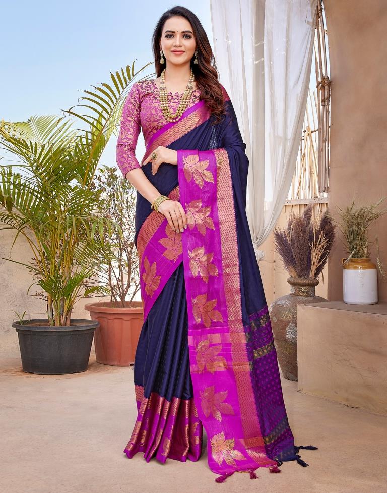 Navy Blue Silk Woven Saree