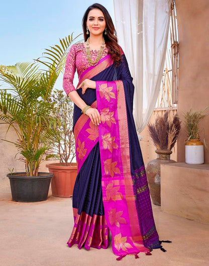 Navy Blue Silk Woven Saree