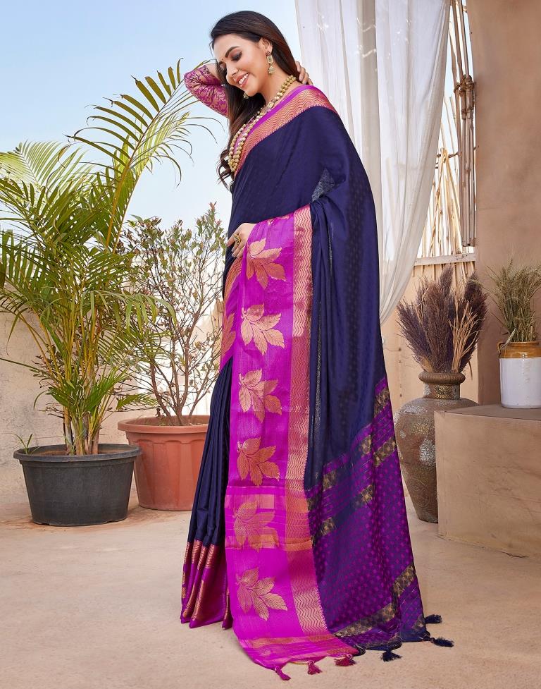 Navy Blue Silk Woven Saree