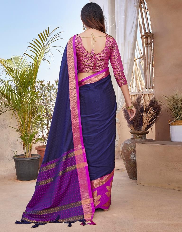 Navy Blue Silk Woven Saree