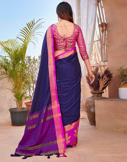 Navy Blue Silk Woven Saree